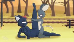 2d animated anthro bench bingbingo_(artist) black_body black_fur blush breasts breasts_out cute duo evening felid feline female female/female fur grey_body grey_fur hi_res leaf leaves_on_ground loop lori_meyers love mae_borowski mammal mouse murid murine night_in_the_woods nipples no_sound nude open_mouth plant pussy railway_track rodent sex short_playtime street_lamp tagme tail tree tribadism vaginal_penetration video watermark whiskers wholesome yuri