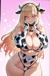 1girls ai_generated alternate_costume animal_ears animal_print artist_name bangs barbell_piercing bare_shoulders bell bikini black_choker black_collar blonde_hair blush breasts choker cleavage clothing collar collarbone covered_navel cow_bell cow_ears cow_girl cow_horns cow_print cow_print_bikini cowbell cowboy_shot curvaceous curvaceous_female curvaceous_figure curvy curvy_figure ear_piercing ear_tag earrings elbow_gloves fake_animal_ears fake_horns female female_focus gloves gradient_background grin groin hairband hands_on_own_cheeks hands_on_own_face heart-shaped_pupils highleg horns inviting inviting_to_sex jewelry kitagawa_marin large_breasts legwear lips long_hair looking_at_viewer miyuai multicolored_hair navel neck_bell parted_lips patreon_logo patreon_username piercing pink_background pink_eyes presenting presenting_ass presenting_breasts presenting_hindquarters presenting_self print_bikini print_gloves print_swimsuit print_thighhighs red_eyes seductive seductive_look seductive_smile smile solo sono_bisque_doll_wa_koi_wo_suru standing sweat swimsuit symbol-shaped_pupils teenage_girl thick_thighs thighhighs thighs voluptuous voluptuous_female wide_hips