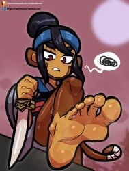 1girls 2022 2d 2d_(artwork) 2d_artwork accessory alternate_version alternate_version_available artist_name artist_signature background bandage barefoot black_hair black_hair_female black_nail_polish black_nails bloons_td_6 bloons_tower_defense brown_eyes brown_fur clothed clothed_female clothing colored_nails feet feet_focus feet_out female fog foggy foggy_background foot_fetish foot_focus foot_out fur hair headband headwear hi_res holding holding_object holding_sword looking_down mammal melee_weapon monkey monkey_girl monkey_tail nails ninja_kiwi on_one_leg pink_background primate raised_foot raised_leg reathroch sauda simple_background solo standing sweat sweatdrop sweating sweating_female sweaty sweaty_face sweaty_feet sweaty_female sweaty_female_foot sweaty_foot sweaty_legs sweaty_thighs sword tied_hair toes video_game_character video_games watermark weapon