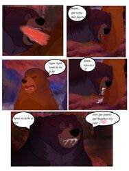 bear big_dom_small_sub brother_bear brown_eyes comic disney edit fellatio forced gay kenai larger_male male male_only mammal oral penis screencap sex size_difference smaller_male spanish_text text tug_(brother_bear) waterfall