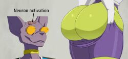 ass ass_awe ass_bigger_than_head ass_focus ass_visible_through_thighs beerus big_ass big_butt butt_focus cheelai closed_eyes dragon_ball dragon_ball_(series) dragon_ball_super dragon_ball_z eye_contact eyes female green_body green_skin huge_ass meme meme_reference neuron_activation_(meme) purple_body purple_shorts purple_skin text text_bubble thigh_grab thighs yellow_eyes