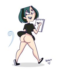 accidental_exposure alpha_channel ass bottomless dress_lift exposed_ass female for_sticker_use goth goth_girl green_hair gwen_(tdi) no_background png sketchtoons sktoon solo sticker_template total_drama_island transparent_background transparent_png updraft wind_lift