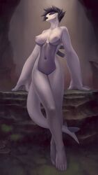 1girls 2016 anthro anthrofied areolae avian big_breasts black_hair blue_skin breasts cave eosphorite eyelashes feet female grey_eyes hair half-closed_eyes hi_res legendary_pokemon looking_away lugia navel nintendo nipples nude open_mouth outside pokemon pokemon_(species) pokemorph pussy short_hair solo standing tail toes video_games white_skin