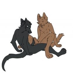 anthro canine diphallia diphallism duo feline fluffcat fotter fox frottage furry highres hybrid male mammal multi_penis mustelid otter penis rorr serval sex simple_background yaoi