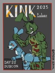 animatronic anthro athenaserval bodily_fluids cover cum duo ear_pull five_nights_at_freddy's five_nights_at_freddy's_2 five_nights_at_freddy's_3 genital_fluids hi_res kinktober kinktober_2025 machine magazine magazine_cover male male/male questionable_consent robot scottgames springtrap_(fnaf) toy_bonnie_(fnaf)