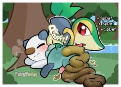 ambiguous_gender anthro anus artist_name backsack balls ballsack blush breath closed_eyes digital_media_(artwork) duo eating_feces erection excessive_feces fairyfudge feces feces_in_mouth feces_pile feet feral foot_on_face forest gameplay_mechanics generation_5_pokemon genitals heart_symbol hyper hyper_feces hyper_scat licking licking_feces looking_at_another male male/ambiguous male_pooping mammal mustelid nintendo oshawott outside penis plant pokemon pokemon_(species) pooping_on_grass red_eyes river scalie scat scatplay sleeping snivy sound_effects spread_anus spreading stats stepping_on_face text tongue tree vowelless vowelless_sound_effect