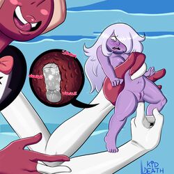 alien amethyst_(steven_universe) anal anal_fingering anus blush breasts cartoon_network cloudscape cry_for_help_(steven_universe) cutaway female fingering gem_(species) gem_fusion gloves holding_character internal kiddeathx_(artist) long_hair multi_arm multi_limb necktie nipples pussy sardonyx_(steven_universe) size_difference sky slightly_chubby smooth_skin steven_universe suit x-ray yuri