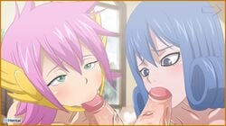 2boys 2girls animated blue_eyes blue_hair blush erect_penis eyebrows eyelashes fairy_tail fellatio green_eyes juvia_lockser looking_at_viewer meredy_(fairy_tail) mishki multiple_boys multiple_girls multiple_penises oral oral_sex penis pink_hair saliva short_hair sucking uncensored veiny_penis whentai