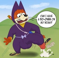 anthro canine dragon_ball ejaculation english_text furry male male_focus male_only ninja open_mouth sergaelic shiba_inu shu_(dragon_ball) solo_male whiskers