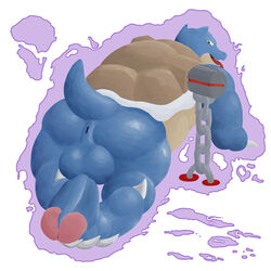 2016 balls big_muscles blastoise bondage foot_focus hi_res huge_cock looking_back male male_only muscular muscular_male nintendo nude penis plantigrade pokemon simple_background solo theunderdog toes video_games