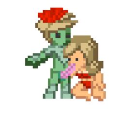 animated bikini blonde_hair fellatio female flora_fauna floran flower humanoid male nude oral penis pixel_art plant sex starbound swimsuit transparent_background travelling_merchant