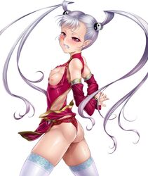 chinese_dress koryuu lilith-soft lingerie petite stockings taimanin_asagi taimanin_asagi_battle_arena tied_hair twintails violet_eyes white_hair zol