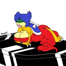 absurd_res anthro balls big_breasts breasts bulge clothed clothing dickgirl doomington dress hi_res intersex koopa koopaling looking_at_viewer ludwig_von_koopa male mario_(series) musical_instrument nintendo piano robinebra scalie signature simple_background solo video_games white_background