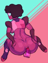 1girls anal anal_penetration anus ass back_view breasts cartoon_network dildo dildo_in_ass dildo_sitting double_penetration female female_only from_behind garnet_(steven_universe) gem_(species) gem_fusion icingbomb kneeling looking_back masturbation nude penetration sideboob simple_background solo steven_universe thick_thighs wide_hips