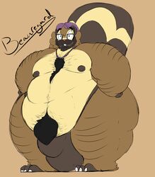 1boy anthro beauregard_(rakashama) belly bibarel big_belly big_bulge body_hair bulge clothing eyewear facial_hair furry glasses hairy hat hi_res male male_only mammal morbidly_obese moustache nintendo nipples obese original_character overweight overweight_male pokémon_(species) pokemon pokemon_dppt pokemorph pubic_hair rakashama rodent solo text thick_thighs thong video_games wide_hips