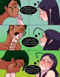 2girls ahegao blush comic deepthroat dickgirl ellie_(savalkas) erection fellatio female futa_on_female futa_with_female futanari intersex layla_(savalkas) oral penis savalkas speech_bubble text