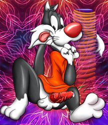 absurd_res bottomless clothed clothing domestic_cat felid feline felis genitals hi_res lobifeo lobofeo looney_tunes male male_only mammal penile_spines penis pinup pose smooth_fur solo sylvester warner_brothers