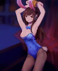 areolae breasts bunny_ears bunny_girl bunnysuit clover_(artist) d.va female female_only looking_at_viewer nipples overwatch overwatch_2 solo