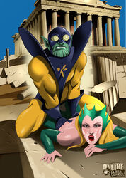 1boy 1girls amora_the_enchantress female green-skinned_male green_skin interspecies light-skinned_female light_skin male marvel online_superheroes parthenon sex skrull straight straight_hair super_skrull thor_(series)