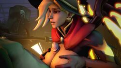 1kmspaint 3d alternate_costume animated areolae big_breasts blonde_hair blue_eyes breast_grab breasts erection female halloween large_breasts male mercy nipples overwatch paizuri penis pov sound straight video witch witch_hat witch_mercy