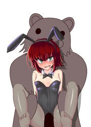 1girls anger annie_hastur blush bowtie bunny_ears bunnysuit detached_collar feet female green_eyes held_up league_of_legends pantyhose pedobear rape red_hair restrained rnerhlrl short_hair tagme through_clothes thrusting