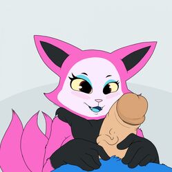 2016 anthro canine eerie_(telemonster) female fox fur herdartz male mammal monster multi_tail penis pink_fur simple_background telemonster were werewolf yossi yossi_(telemonster)