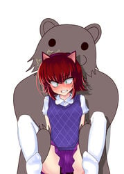 angry annie_hastur blush cat_ears green_eyes held_up league_of_legends leggings no_panties pedobear penetration rape red_hair restrained rnerhlrl short_hair skirt sweater_vest tagme