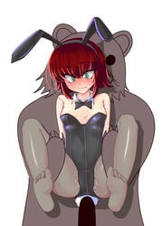 1girls annie_hastur arms_behind_back blush bowtie bunny_ears bunny_tail bunnysuit detached_collar feet female green_eyes imminent_rape league_of_legends pantyhose pedobear red_hair restrained rnerhlrl scared short_hair small_breasts spread_legs tagme