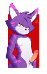 1boy anthro balls cheshire_thaddeus_felonious feline fur jammiez male male_only mammal penis pink_fur purple_fur simple_background solo