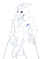 1boy anthro asriel_dreemurr balls erection humanoid_penis male male_only mammal narija penis sketch solo tattoo testicles uncensored undertale video_games