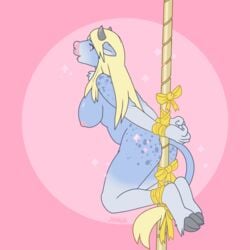 bondage bound bovine breasts carousel cattle female freckles furry horn junga mammal pole ribbons slightly_chubby