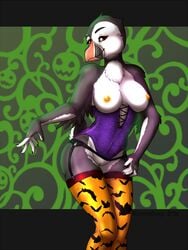 anthro avian beak bird breasts clothed clothing female halloween holidays kraven-gothly looking_at_viewer puffin pussy skimpy solo