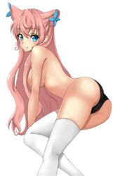 ass blue_eyes blush bomb_(artist) color female long_hair looking_at_viewer maria_cadenzavna_eve pose senki_zesshou_symphogear solo topless