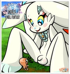 balls chibi clothing duo final_fantasy fur grass hi_res logo macro male_focus nafyo-toons penis reynn sitting skirt spread_legs spreading square_enix tama_(world_of_final_fantasy) video_games watermark white_fur world_of_final_fantasy yellow_sclera