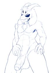 1boy anthro asriel_dreemurr balls blue_eyes erection humanoid_penis male male_only mammal narija penis sketch solo tattoo testicles uncensored undertale video_games