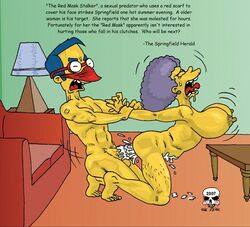 arm_grab bouncing_breasts breasts color cum cum_in_pussy cum_inside doggystyle drooling excessive_cum female indoors insertion male milhouse_van_houten nipples penis pussy rape selma_bouvier side_view sweat the_fear the_simpsons