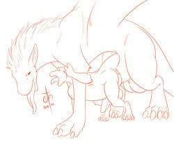 2011 anal anal_sex animal_genitalia animal_penis anthro balls big_balls big_dom_small_sub big_penis canine_penis dragon duo erection freckles_(artist) fur furred_dragon giant_knot huge_cock hyper knot large_insertion larger_male male male_penetrating nude palace_(character) penetration penis ridiculous_fit sex size_difference sketch smaller_male stomach_bulge twile yaoi