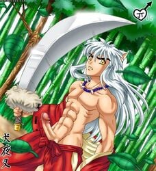 2005 abs aerisdies inuyasha inuyasha_(character) jaytee lean_muscle male male_only muscle muscular_male penis serratus_anterior solo sword