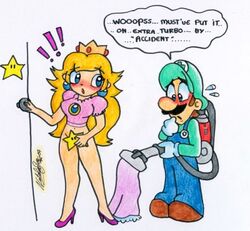 blush clothes color covering female human hyper_eyes luigi male mario_(series) natsilva nintendo princess_peach standing star straight_hair super_mario_bros. tagme