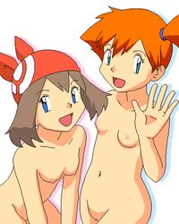 2girls bandana_only brown_hair female female_only human human_only kasumi_(pokemon) may_(pokemon) multiple_girls nintendo nude orange_hair pokemon red_bandana straight_hair