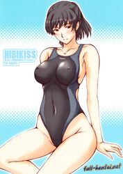 1girls amagami black_hair c79 covered_navel doujinshi female female_only impossible_clothes jumbomax navel nipple_bulge one-piece_swimsuit skin_tight solo swimsuit