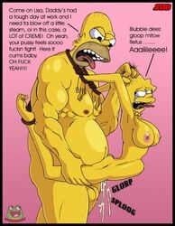 big_breasts big_penis breasts bulge cum cum_in_pussy cum_inside deep_penetration english_text family father_and_daughter homer_simpson incest lisa_simpson mind_break nipples rape rape_face sbb stomach_bulge the_simpsons yellow_skin