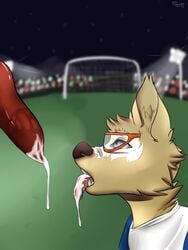 ball canine cum eyewear goggles male mammal mascot penis soccer sody sport wolf yaoi zabivaka