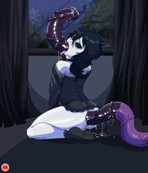 1girls all_the_way_through anal anal_juice ass big_ass creepypasta female interspecies jane_the_killer jlullaby kneeling large_insertion saliva sex socks tentacle tentacle_sex tongue watermark