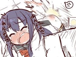 admiral_(kantai_collection) akatsuki_(kantai_collection) bedwetting blush crying ikazuchi_(kantai_collection) kantai_collection open_mouth punishment punishment_spanking spanked spanking tears yellow_panties