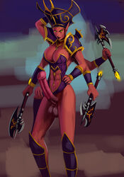 1futa 6_arms abs aka6 axe demon dickgirl fit fit_futanari futa_only futanari hat horsecock intersex loincloth loincloth_aside multi_arm multi_limb red_skin sheath shivarra solo tagme weapon world_of_warcraft