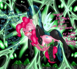 2016 animal_genitalia animal_penis cutie_mark dialogue duo earth_pony english_text equine equine_penis feral friendship_is_magic hair half-closed_eyes horse horsecock long_hair mammal my_little_pony penis pink_hair pinkie_pie_(mlp) pony poprocks queen_chrysalis_(mlp) text tongue tongue_out