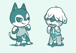 animal_crossing anthro balls blush canine canine clothing duo erection feline feline looking_at_viewer male mammal nintendo penis presenting presenting_penis rudy_(animal_crossing) shep_(animal_crossing) simple_background standing unknown_artist video_games