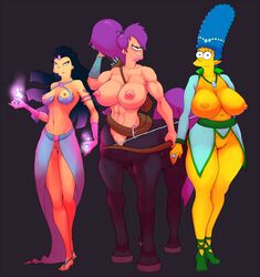 abs amy_wong big_breasts busty casual centaur crossover female footwear futurama handwear high_heels humanoid marge_simpson milf neckwear pale_skin partially_clothed pbrown taur the_simpsons turanga_leela weapon