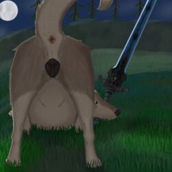 1girls anatomically_correct animal_genitalia animal_pussy anus ass ass_up belly brown_fur canine canine_pussy dark_souls feet female female_only feral fromsoftware furry grass great_grey_wolf_sif lapsushominum looking_back mammal melee_weapon moon mouth_hold night nude outdoors outside paws presenting presenting_pussy pussy pussy_juice raised_tail sky solo sword tail video_games weapon wet wolf yellow_eyes